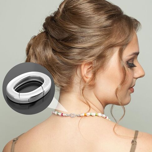 925 Sterling Silver Oval Necklace Shortener Clasp, Tiny Pearl Carabiner Clip Closures Wedding Prom Christmas Bracelet Enhancer Connector Lobster Jewelry Accessories for Women in Saudi Arabia
