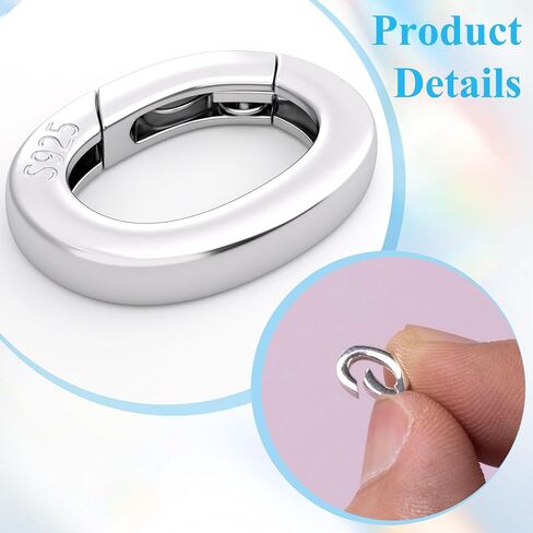 925 Sterling Silver Oval Necklace Shortener Clasp, Tiny Pearl Carabiner Clip Closures Wedding Prom Christmas Bracelet Enhancer Connector Lobster Jewelry Accessories for Women in Saudi Arabia