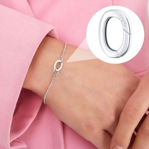925 Sterling Silver Oval Necklace Shortener Clasp, Tiny Pearl Carabiner Clip Closures Wedding Prom Christmas Bracelet Enhancer Connector Lobster Jewelry Accessories for Women in Saudi Arabia