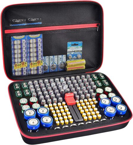 Battery Organizer Case, Batteries Storage Holder Container with Tester Checker. Garage Organization Box for AA AAA 9V C D Lithium 3V LR44 CR2016 CR1632 CR2032 CR2025 (Not Includes Battery Pack) -Black in Saudi Arabia