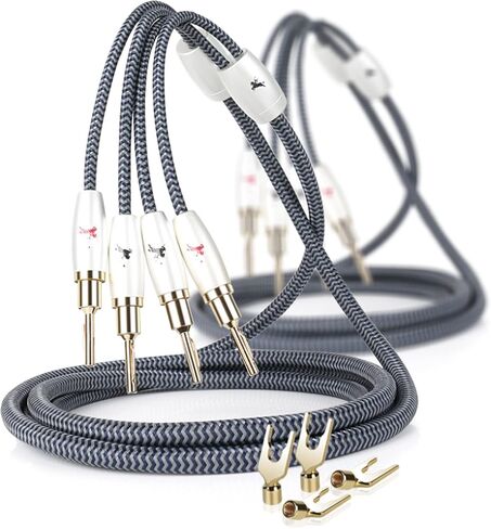 HiFi Speaker Cable 14 AWG Audiophile High Purity Copper Speaker Cable with Cotton Net Braided, Comes with Gold Plated Banana Plugs and Spade Connectors (4.92ft/1.5m) in Saudi Arabia