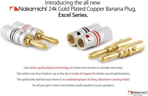 Nakamichi GrubLock Excel Series 24k Gold Plated Banana Plugs, 10-18 AWG in Kuwait