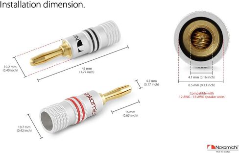 Nakamichi GrubLock Excel Series 24k Gold Plated Banana Plugs, 10-18 AWG in Kuwait
