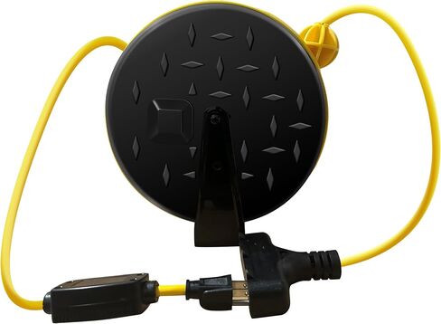 YOJOE 30 Ft Retractable Extension Cord Reel, 16/3 SJTW Power Cord with 3 Electrical Outlets and 10 Amp Circuit Breaker, Ceiling or Wall Mount, Adjustable Stopper,Yellow in Saudi Arabia