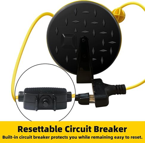 YOJOE 30 Ft Retractable Extension Cord Reel, 16/3 SJTW Power Cord with 3 Electrical Outlets and 10 Amp Circuit Breaker, Ceiling or Wall Mount, Adjustable Stopper,Yellow in Saudi Arabia