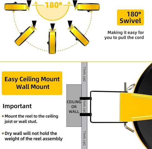 YOJOE 30 Ft Retractable Extension Cord Reel, 16/3 SJTW Power Cord with 3 Electrical Outlets and 10 Amp Circuit Breaker, Ceiling or Wall Mount, Adjustable Stopper,Yellow in Saudi Arabia
