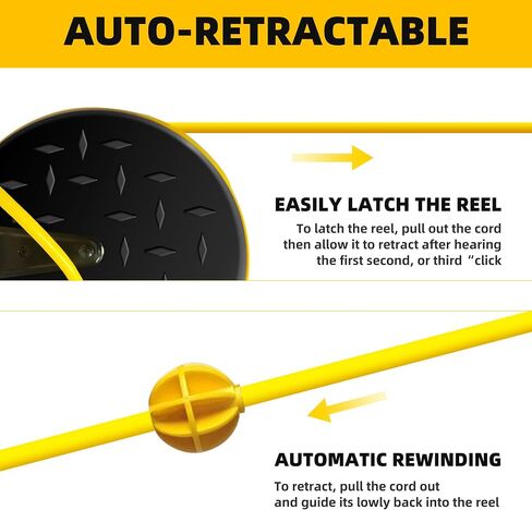 YOJOE 30 Ft Retractable Extension Cord Reel, 16/3 SJTW Power Cord with 3 Electrical Outlets and 10 Amp Circuit Breaker, Ceiling or Wall Mount, Adjustable Stopper,Yellow in Saudi Arabia