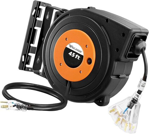 YOJOE 30 Ft Retractable Extension Cord Reel, 16/3 SJTW Power Cord with 3 Electrical Outlets and 10 Amp Circuit Breaker, Ceiling or Wall Mount, Adjustable Stopper,Yellow in Saudi Arabia