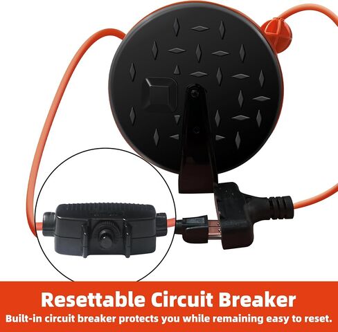 YOJOE 30 Ft Retractable Extension Cord Reel, 16/3 SJTW Power Cord with 3 Electrical Outlets and 10 Amp Circuit Breaker, Ceiling or Wall Mount, Adjustable Stopper,Yellow in Saudi Arabia