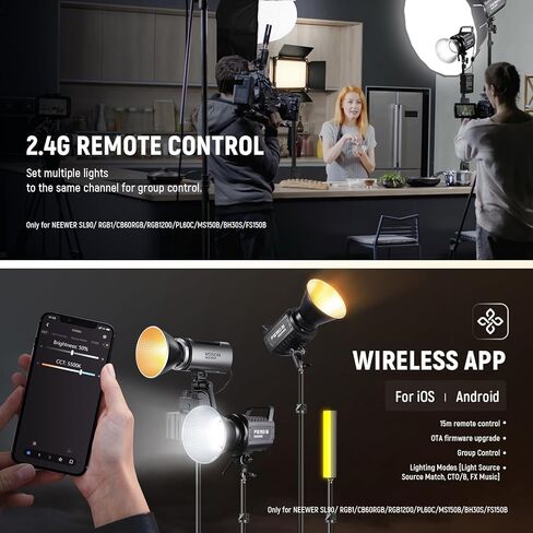 NEEWER 130W RGB LED Video Light APP/2.4G Control 17 تأثيرات، 2500-7500K 19800lux/1m COB إخراج الإضاءة المستمر مع CRI97/TLCI98 4 منحنيات يعتم، Bowens Mount Light Spotlight لتصوير الاستوديو، FS150C in Saudi Arabia