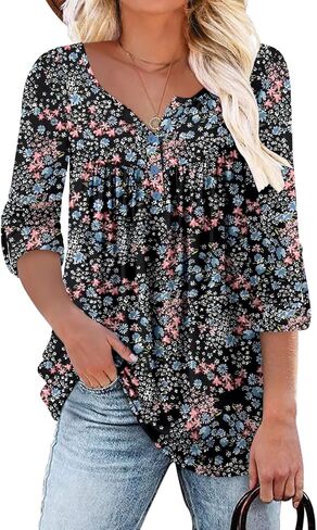 ROSELINLIN Womens Long Sleeve Tunic Tops Floral Fall Blouse Shirts in Kuwait