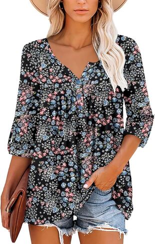 ROSELINLIN Womens Long Sleeve Tunic Tops Floral Fall Blouse Shirts in Kuwait