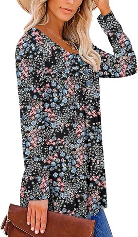 ROSELINLIN Womens Long Sleeve Tunic Tops Floral Fall Blouse Shirts in Kuwait