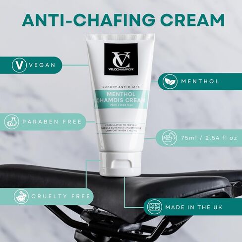 VeloChampion Luxury Chamois Cream for Cyclists, Runners and more | Vegan Anti-Chafing Cream for Men and Women | Reduces Saddle Sores and Friction (2.5 Fl Oz) in Kuwait