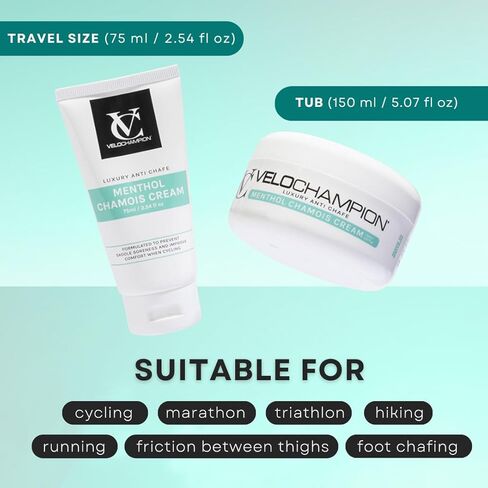 VeloChampion Luxury Chamois Cream for Cyclists, Runners and more | Vegan Anti-Chafing Cream for Men and Women | Reduces Saddle Sores and Friction (2.5 Fl Oz) in Kuwait