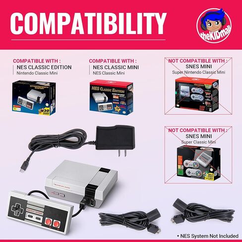 TheKidMall Accessory Bundle Compatible with Nintendo NES Classic Edition | Includes 1 Gaming Controller, 1 Power Supply and 2 Long Extension Cords for NES Classic Mini Console(NES System Not Included) in Saudi Arabia
