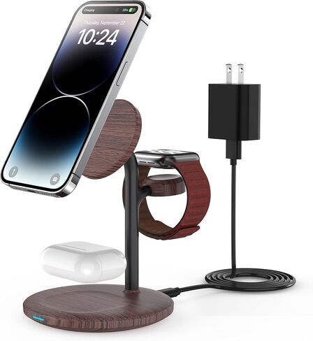 XooFly 3 in 1 Wireless Charging Station for Apple Devices, Fast Wireless Mag-Safe Charger Stand with 20W Adapter for iPhone 17/16 15 14 13 12 Pro Max/Pro/Plus/Air/Mini, iWatch, AirPods (Black) in Saudi Arabia