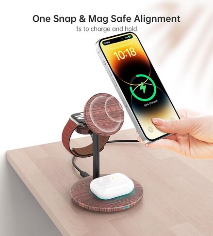 XooFly 3 in 1 Wireless Charging Station for Apple Devices, Fast Wireless Mag-Safe Charger Stand with 20W Adapter for iPhone 17/16 15 14 13 12 Pro Max/Pro/Plus/Air/Mini, iWatch, AirPods (Black) in Saudi Arabia