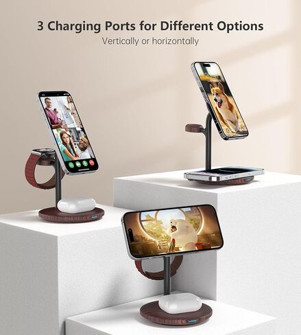 XooFly 3 in 1 Wireless Charging Station for Apple Devices, Fast Wireless Mag-Safe Charger Stand with 20W Adapter for iPhone 17/16 15 14 13 12 Pro Max/Pro/Plus/Air/Mini, iWatch, AirPods (Black) in Saudi Arabia