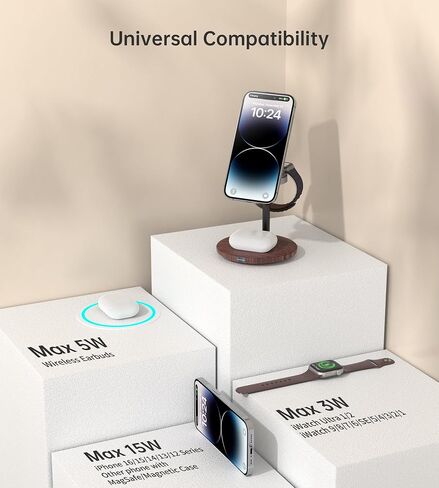 XooFly 3 in 1 Wireless Charging Station for Apple Devices, Fast Wireless Mag-Safe Charger Stand with 20W Adapter for iPhone 17/16 15 14 13 12 Pro Max/Pro/Plus/Air/Mini, iWatch, AirPods (Black) in Saudi Arabia