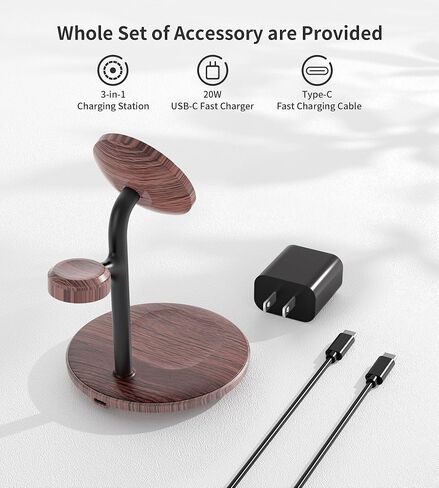 XooFly 3 in 1 Wireless Charging Station for Apple Devices, Fast Wireless Mag-Safe Charger Stand with 20W Adapter for iPhone 17/16 15 14 13 12 Pro Max/Pro/Plus/Air/Mini, iWatch, AirPods (Black) in Saudi Arabia