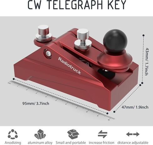 CW Telegraphy Key Auto Morse - Radio HAM Send Telegram Key Lambic Single Paddle Transmission Morse Code Key with Aluminum Alloy Body Base (Red) in Saudi Arabia