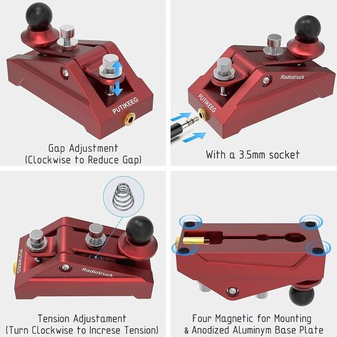 CW Telegraphy Key Auto Morse - Radio HAM Send Telegram Key Lambic Single Paddle Transmission Morse Code Key with Aluminum Alloy Body Base (Red) in Saudi Arabia