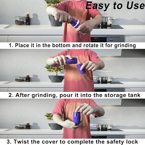 مطحنة، 2 في 1، تصميم للطحن والتخزين، مناسبة للاستخدام المنزلي والخارجي والمطبخ (أسود) in Kuwait