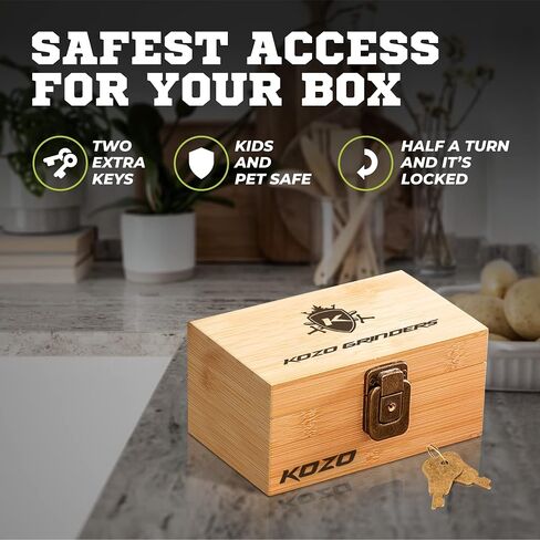 KOZO Premium Bamboo Box with Original Grinders, Tray, and UV Jar. Built-in Lock & Keys - Decorative Wooden Storage Box Set - Perfect for Your Accessories (Wood) (Modern) in Saudi Arabia