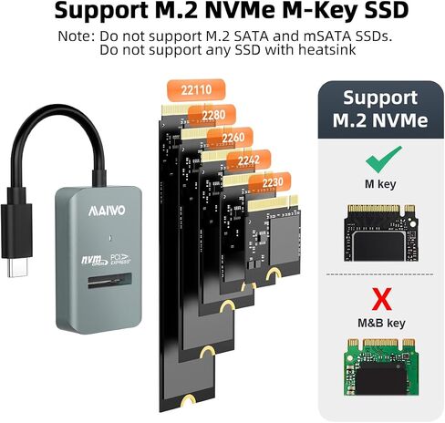 MAIWO M.2 NVMe to USB Adapter, USB C PCIe NVMe Dock, USB3.2 GEN2x1 10Gbps with UASP Trim, 4TB Capacity, Tool Free Lay-Flat NVMe SSD Enclosure Reader in Saudi Arabia