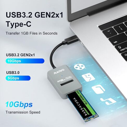 MAIWO M.2 NVMe to USB Adapter, USB C PCIe NVMe Dock, USB3.2 GEN2x1 10Gbps with UASP Trim, 4TB Capacity, Tool Free Lay-Flat NVMe SSD Enclosure Reader in Saudi Arabia