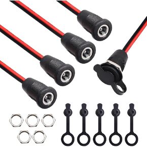 weideer 5Pcs 10A DC-099 DC Power Jack Cord Socket 5.5x2.1MM Threaded Female Mount Connector Adapter with 15CM 18AWG Pre-soldered Wires Waterproof Cover Cap K-078