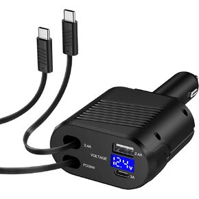 Samsung 24 Ultra Retractable Car Charger,4 in 1 Fast Car Charger 45W,2 Retractable Cables (31.5in) and USB A+C Ports Car Charger for Samsung Galaxy A16 5G A55 A15 S24 Ultra S24 FE S22 S23 Ultra S21 FE