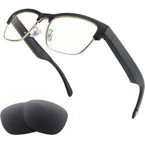 Bluetooth Audio Smart Glasses - Blue Light Glasses for women and men, Open Ear sound with Mic & Speakers, Blue light Filter & Polarized Sunglasses Lenses， Silver