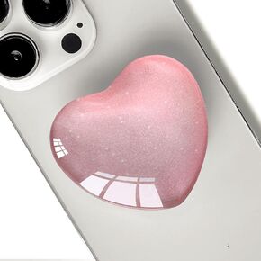 Expandiing Moblile Cell Phone Grip Heart Shape Glass Holder for Smartphones, Cellphone Collapsible Stand（ Pink