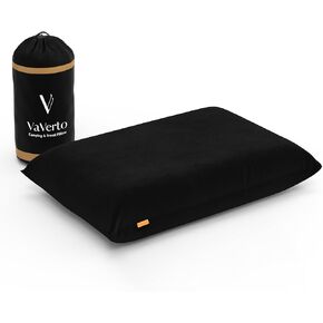 Vaverto Blue Travel and Camping Pillow - Compressible Medium Firm Memory Foam, Viscose Made from Bamboo Cover, Machine Washable, Ideal for Backpacking, Airplane, Car Travel