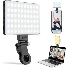 Tizwis 60 LED Phone Light with Front & Back Clip, Selfie Light with CRI 95+, Selfie Light for iPhone, iPad, Phone, 3000Mah Portable Light, Adjusted 3 Light Modes for Selfie, Vlog, Makeup, TikTok