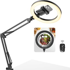 InnoGear Ring Light with Overhead Phone Mount, 10" LED Selfie Light with Arm Stand Camera Mount Canvas Lamp with Phone Holder Remote Desk Light for YouTube Live Stream Cooking Video Recording