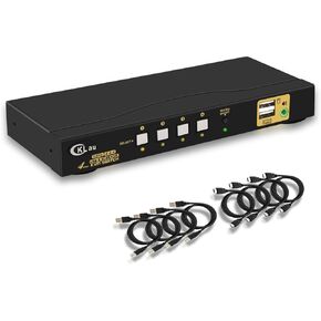 CKLau KVM Switch HDMI 4 Port wit Audio and 4 kit Cables, 4 Port HDMI KVM Switch Support 4K@60Hz 4:4:4, EDID, Hotkey Switching