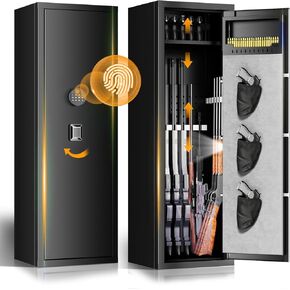 10-15 Gun Biometric Safe Unassembled Large Rifle Gun Safes with Dual Alarm, Mute Function, and LED Light for Home