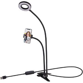 Selfie Ring Light with Cell Phone Holder Stand for Live Stream/Makeup, LED Camera Lighting [3-Light Mode] with Flexible Arms Compatible with All Cellphone Models and Android Phones (White)