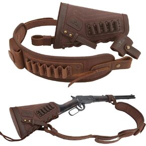 WAYNE'S DOG No Drill Leather Gun Sling Loop Mount with Rifle Cheek Rest Shell Holder for .357 30-30 45-70 12GA