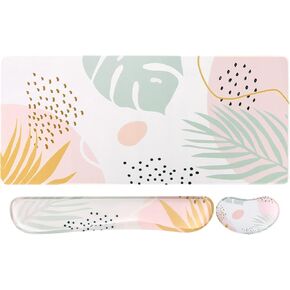 iCasso 3in1 Keyboard Mouse Pad Set, Extended Gaming Mouse Pad + Keyboard Wrist Rest Support+Wrist pad, Easy Typing Pain Relief, (35.4x15.7 in) Ergonomic Ultra Thick Desk Mat for Gaming-Pink