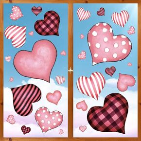 Horaldaily 102 PCS Valentine's Day Window Cling Sticker, Dot Stripe Heart Window Decal for Home Party Supplies Shop Window Glass Display Decoration