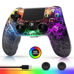 2 Pack Wireless Controller for PS4, Equipped with Adjustable RGB Lighting, 1000mAh Battery, Dual Vibration Motors, and 6-Axis Gyroscope, Gaming Controller Compatible with PS4/Slim/Pro/PC/IOS/Android