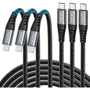 Dasku Lightning Cable 3ft 3Pack Nylon Braided Heavy Duty iPhone Charger Cord Black Compatible with 14/13 / 12/11 Pro Max/X/Xs Max/Xr /8 Plus/ 7 6S Plus 6 Plus/iPad Mini/Air in Kuwait
