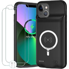 Battery Case for iPhone 13, Upgraded 10000mAh Portable Protective Charging Case with Wireless Charging Compatible with iPhone 13 (6.1 inch) Rechargeable Battery Pack Charger Case with Carplay (Black)