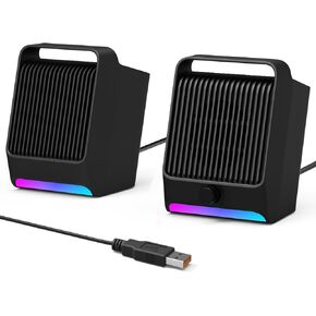 USB Computer Speakers for Desktop PC Laptop | Small Plug-N-Play External Speaker with Dynamic RGB Light, Stereo Loud Sound, Ultra-Deep Bass, Quick Control, Compatible with Windows/macOS/ChromeOS/Linux