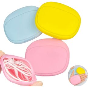 Silicone Headphone Organizer - Data Cable Storage Case - Mini Key Box - Portable Wired Headset Storage Bag (Yellow-Pink-Blue-3PCS)