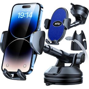 【Military-Grade Stable Suction】 Cell Phone Holder for Car,【Flexible Telescopic Arm】 360° Rotatable Stand Dashboard Windshield Cellphone Mount for iPhone 16 15 14 13 12 Samsung Smartphone Truck, Black
